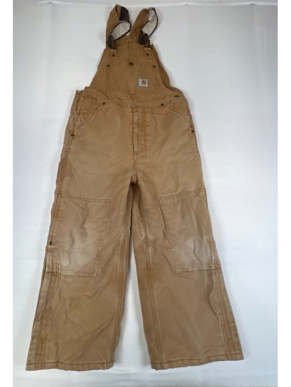 Carhartt Kids Quilted Lined Duck Bib Overalls Tan Brown Size 8